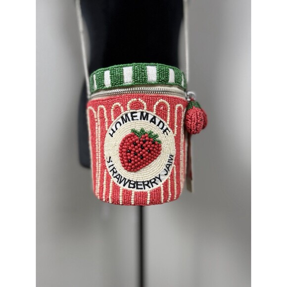 Handcrafted In India Handbags - Hand-Beaded Strawberry Jam Bag Handmade Beaded Purse Made in India NWT Viral bag